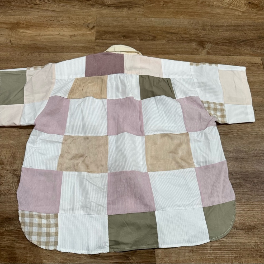 LA RÉUNION Patchwork Crossover Shirt Women's Oversized Boxy Summer‎ Boho - Picture 5 of 8